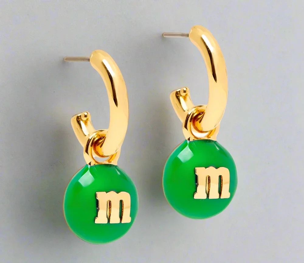Kate Spade M&M's Green Candy Charm Gold-Tone Huggie Earrings